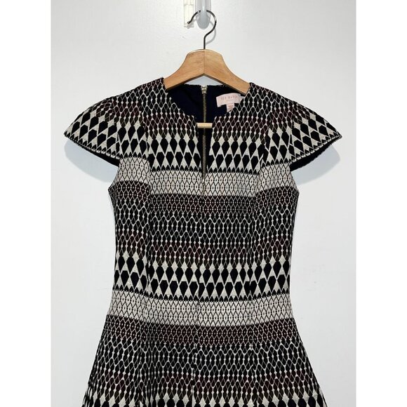 Ted Baker Glitty Metallic Jacquard Skater Mini Dress size 1 (US4) BNWT Women's - Picture 3 of 12